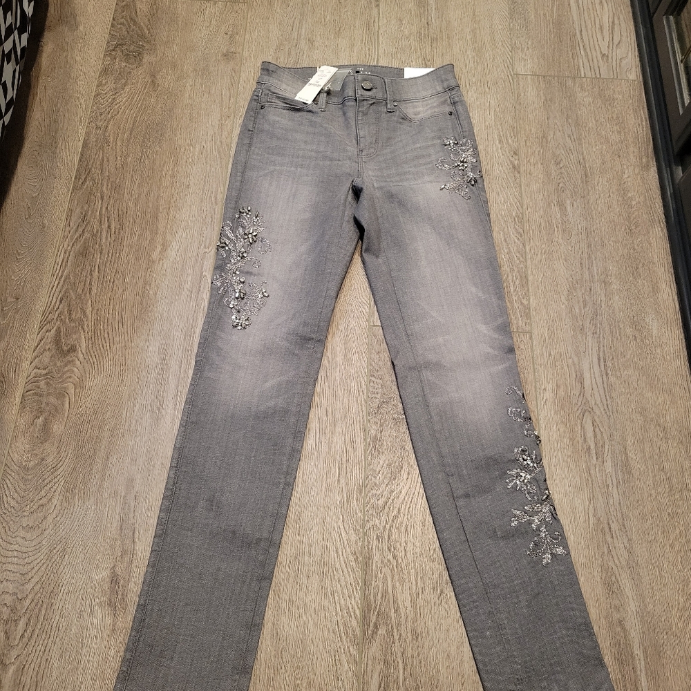 Brand new white house black market jeans gray with beading